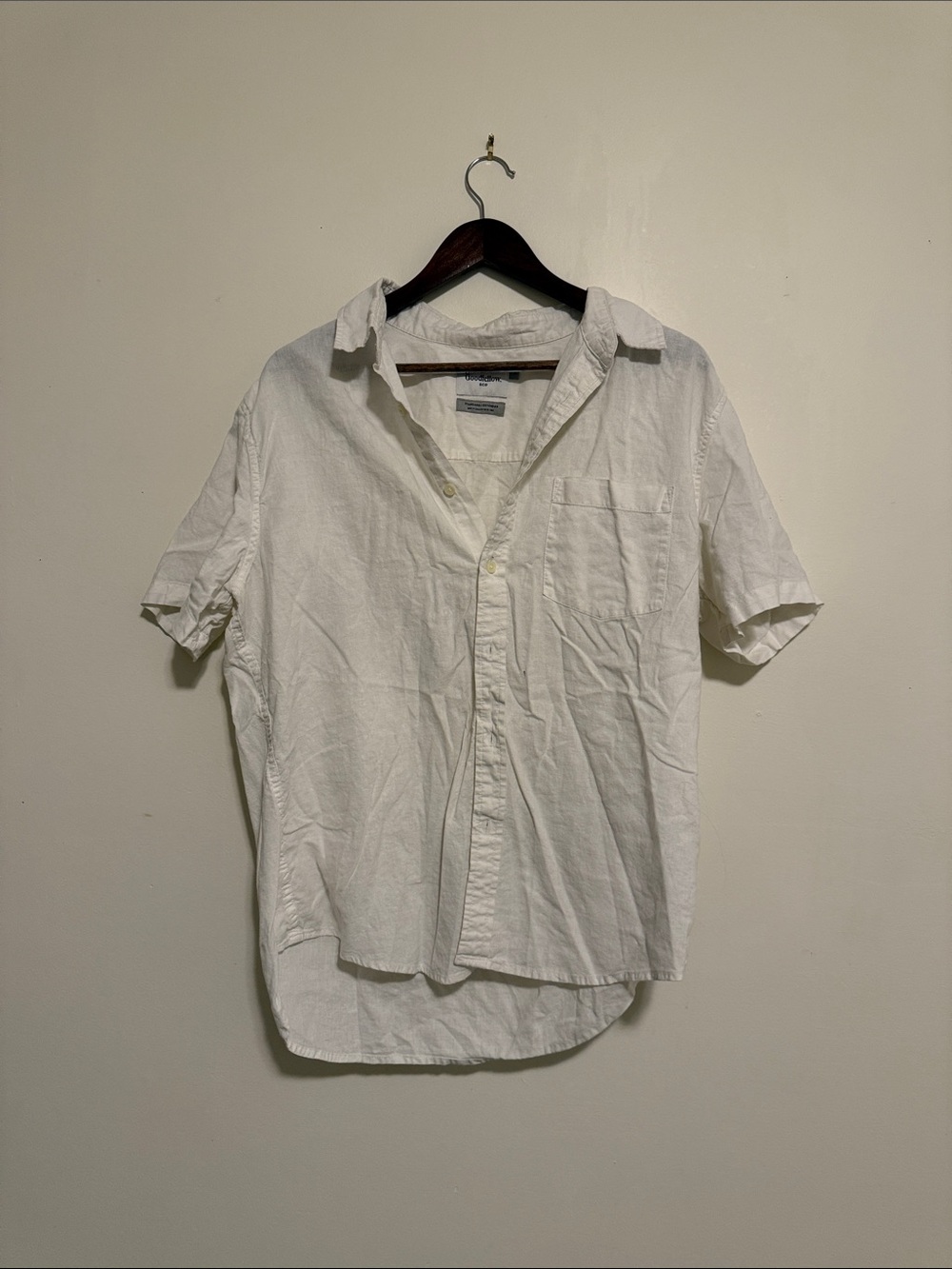 Goodfellow & Co Northrop White Short-Sleeve Linen Cotton Blend Button-Down Shirt